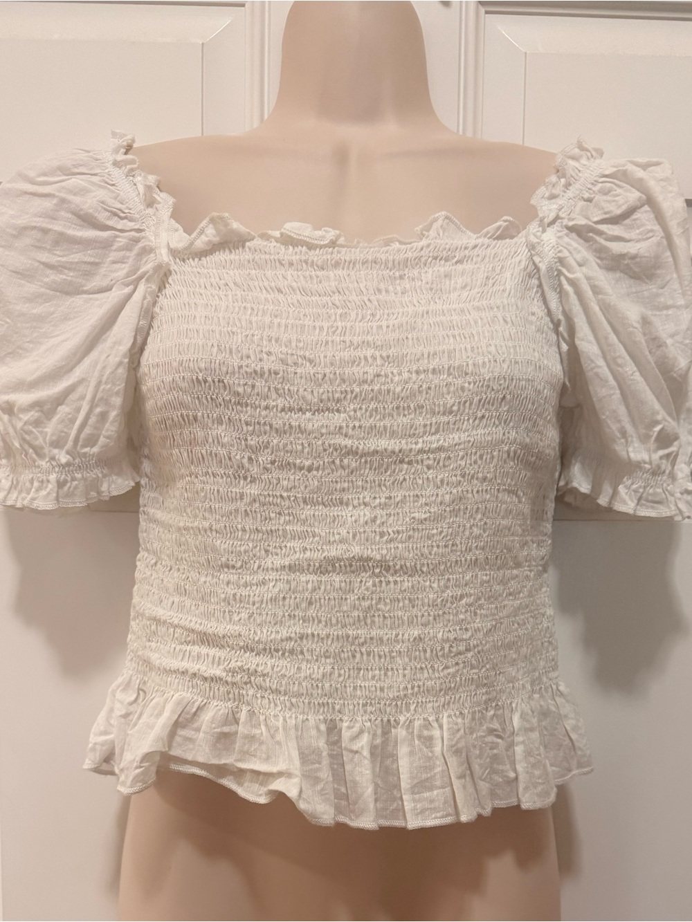 Girls Wonder Nation Smocked Ruffle Shirt- White, L, 10/12